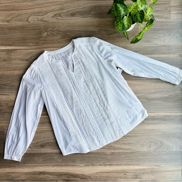 Old Navy White Boho Pintuck Popover Split-Neck Lace-Trim Blouse Size S - Picture 11 of 11